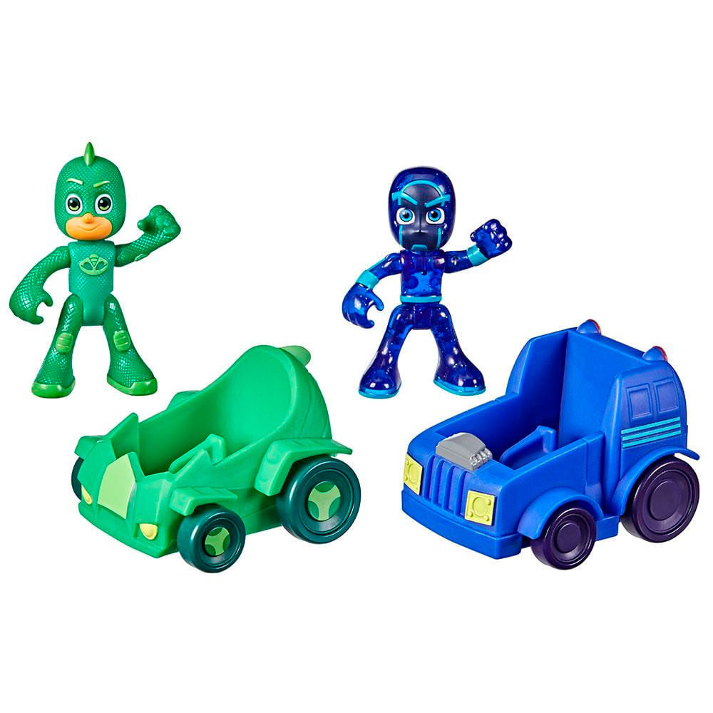 Bonecos PJ Masks Hasbro Lagartixo x Ninja Noturno com Veículos de