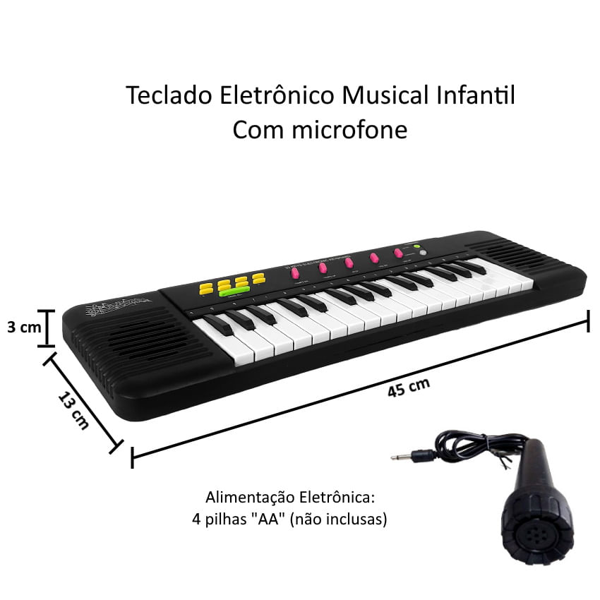 Teclado infantil musical 32 teclas keys com microfone piano