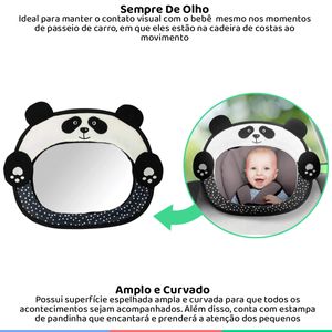 Espelho Retrovisor Para Banco Traseiro Visão do Bebê Fácil Fixação Panda  Preto Buba - Ri Happy