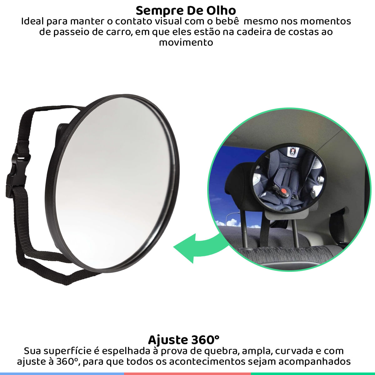 Espelho Retrovisor Para Banco Traseiro Visão do Bebê Fácil Fixação Panda  Preto Buba - Ri Happy