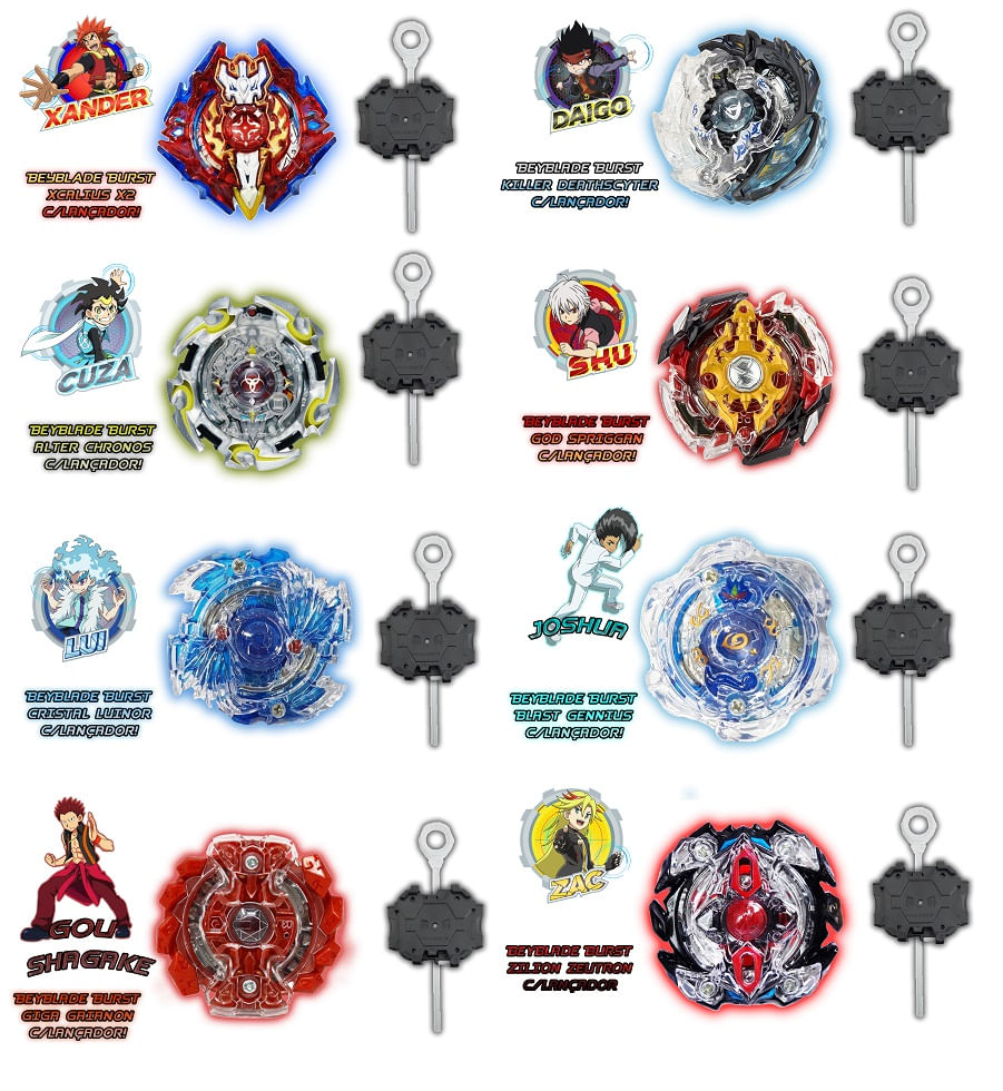 Kit 4 Beyblade Burst C/1 Lançador Rantaro Daigo Ken Hoji - Ri Happy