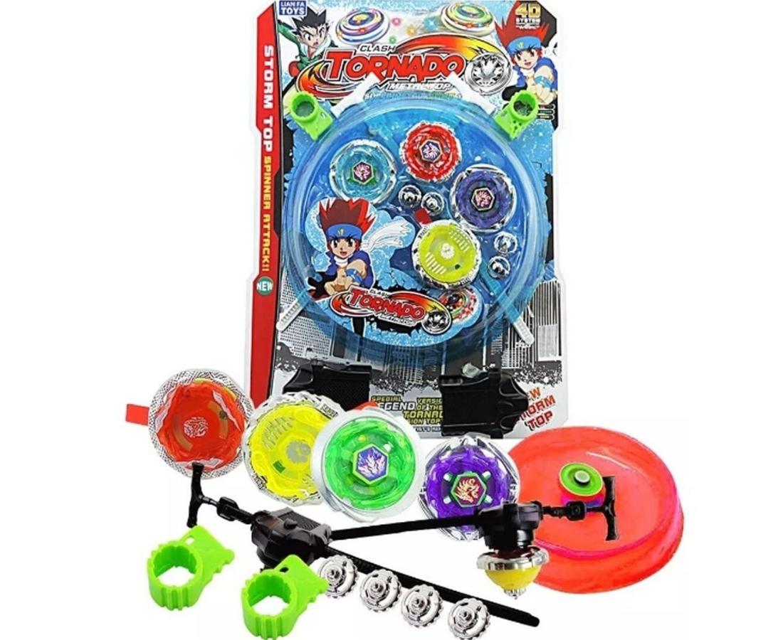 4 Peão Tornado Compatível Beyblade Wild Top Arena Vermelho