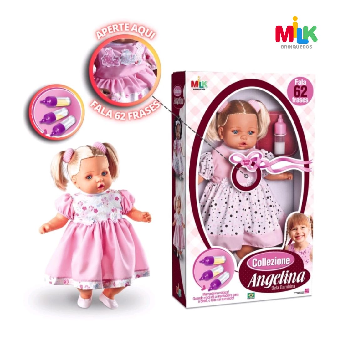 Boneca Bebê Falante Anjo Cachos Castanhos 50cm com 30 Frases - Ri Happy