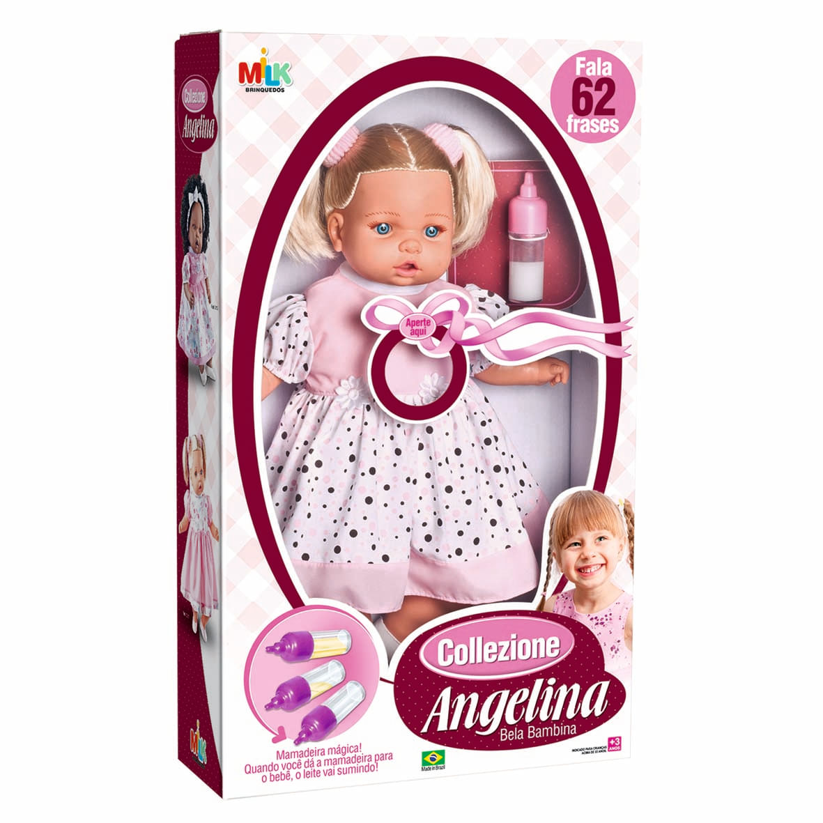 Boneca Bebê Falante Anjo Cachos Castanhos 50cm com 30 Frases - Ri Happy