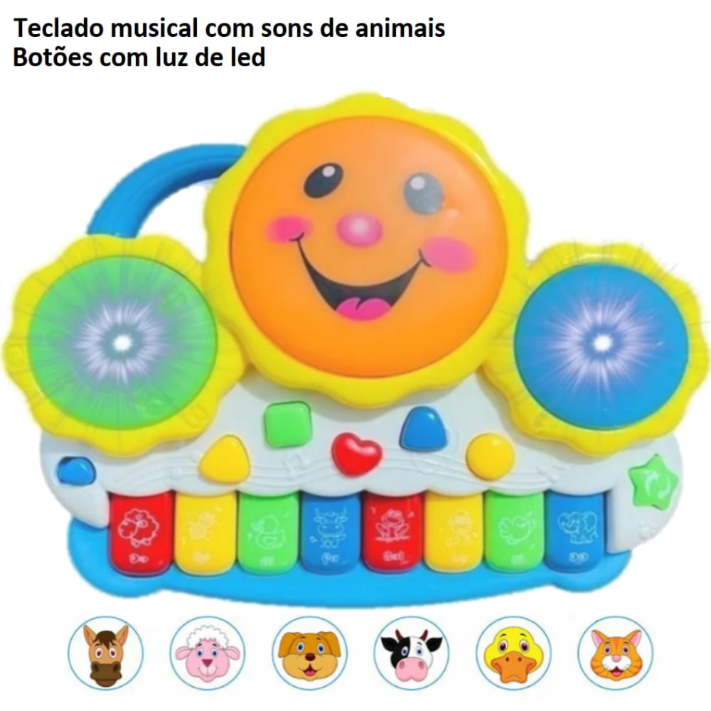 Piano Infantil Rosa Teclado Musical Com Sons De Bichinhos Bichos Animais  Pianinho Tecladinho Bebê Presente Menina - Ri Happy