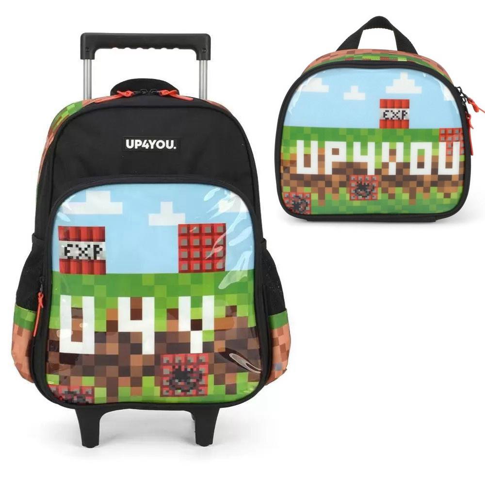 Kit Mochila Rodinha G+Lancheira Infantil Up4you Pixel Luxcel - Ri Happy