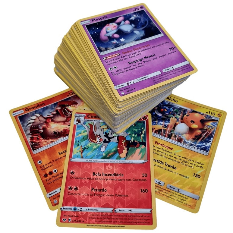 200 Cartas Pokemon Original c/ 05 Brilhante + 1 Ultra Rara V