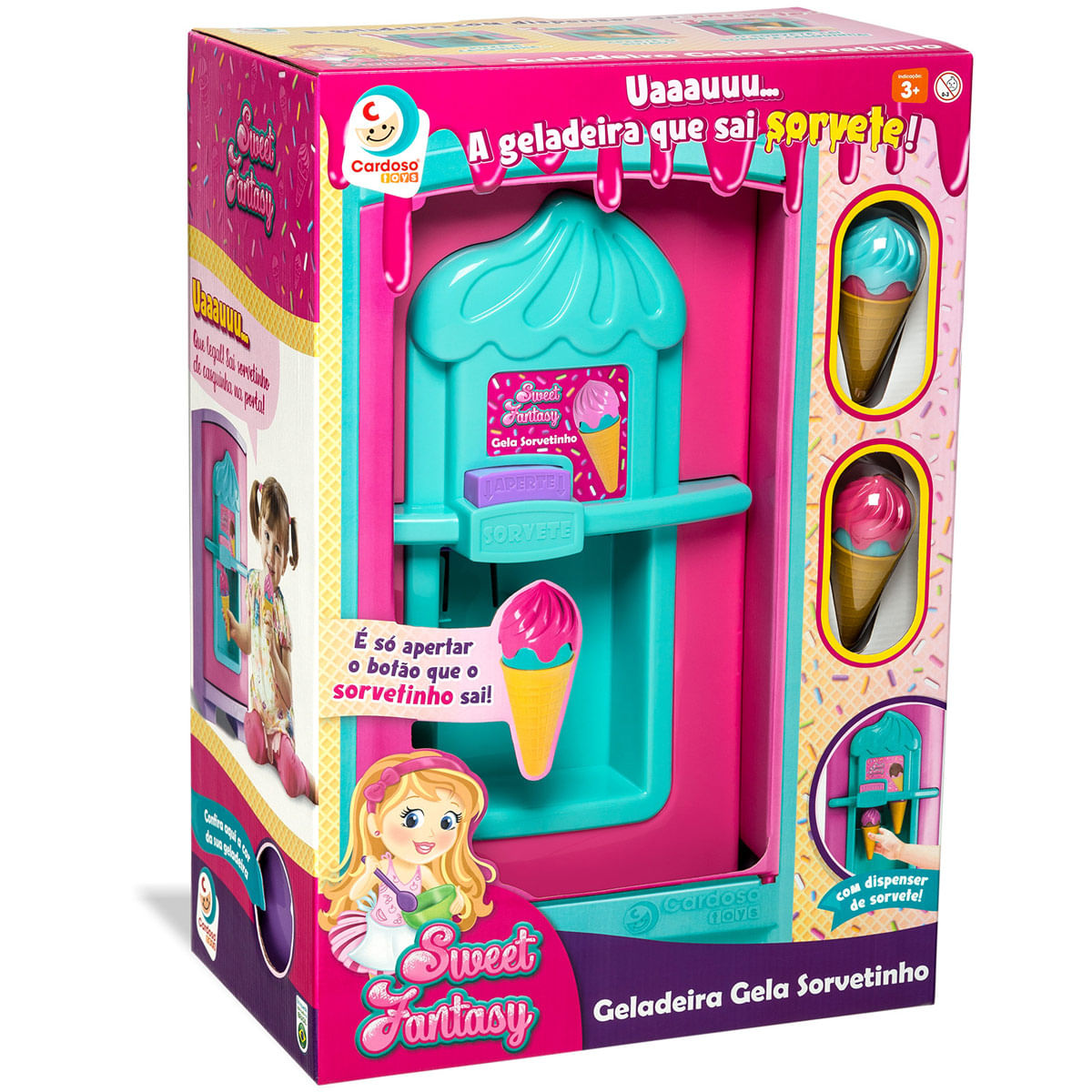 Brinquedo Infantil Geladeira Sorvetinho Menina Sweet Fantasy Faz Sorvete de  Verdade Cardoso Toys - Ri Happy