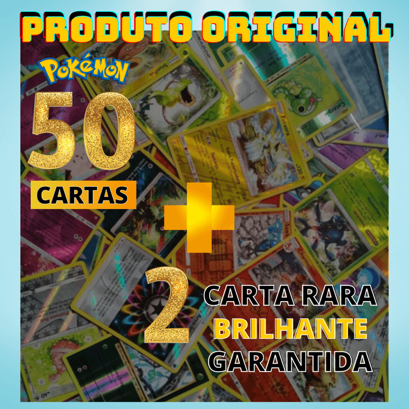 200 Cartas Pokemon Original c/ 05 Brilhante + 1 Ultra Rara V - Ri Happy