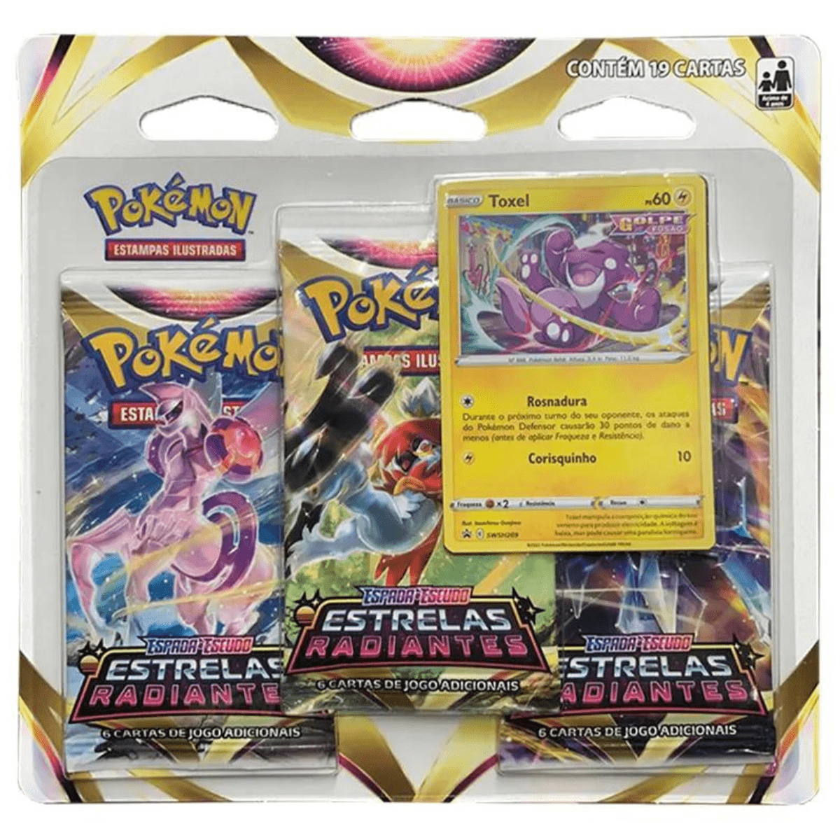 Blister Triplo Toxel Pokémon Espada e Escudo 10 - Estrelas Radiantes