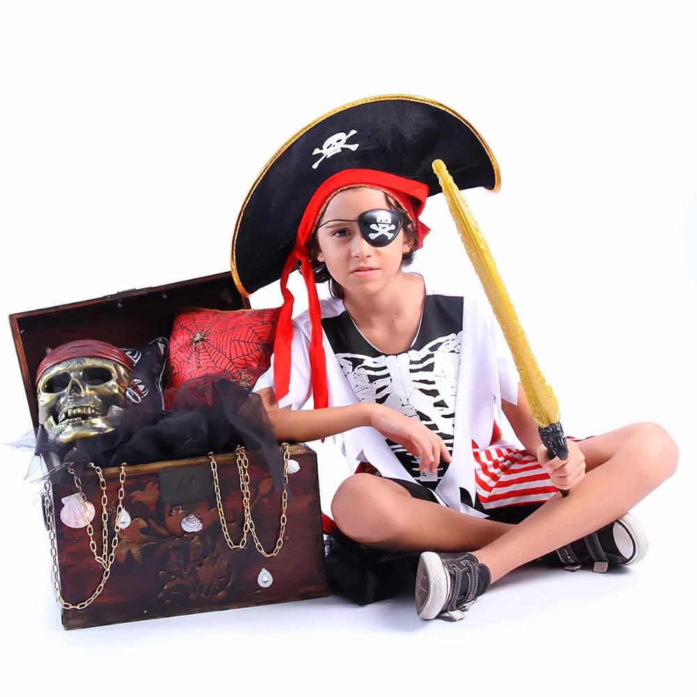 Fantasia de pirata 3 peças dourado festas halloween - MC Presentes