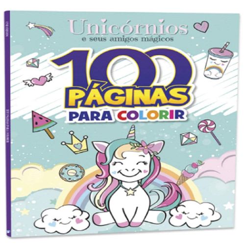 Livro Infantil - 100 Paginas Para Colorir - Unicórnios e Amigos - Catavento