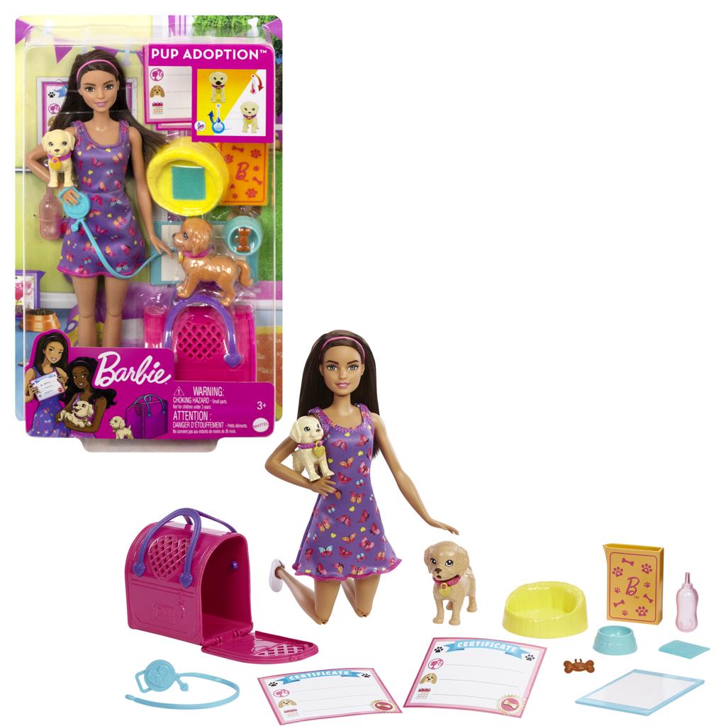 Boneca Barbie e Animais de Estimação com 3 Filhotes - Dular