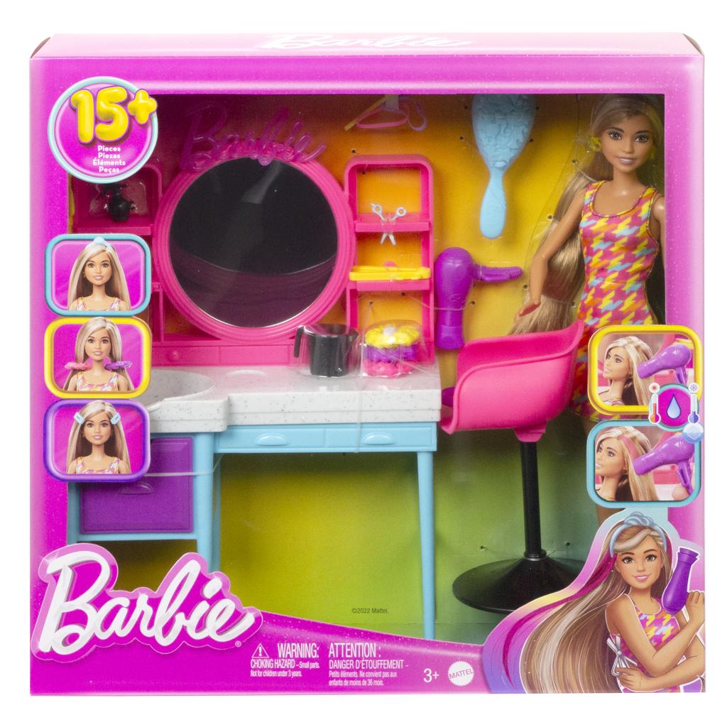 Kit Boneca Barbie Com Acessórios Salão De Beleza E Maquiagem
