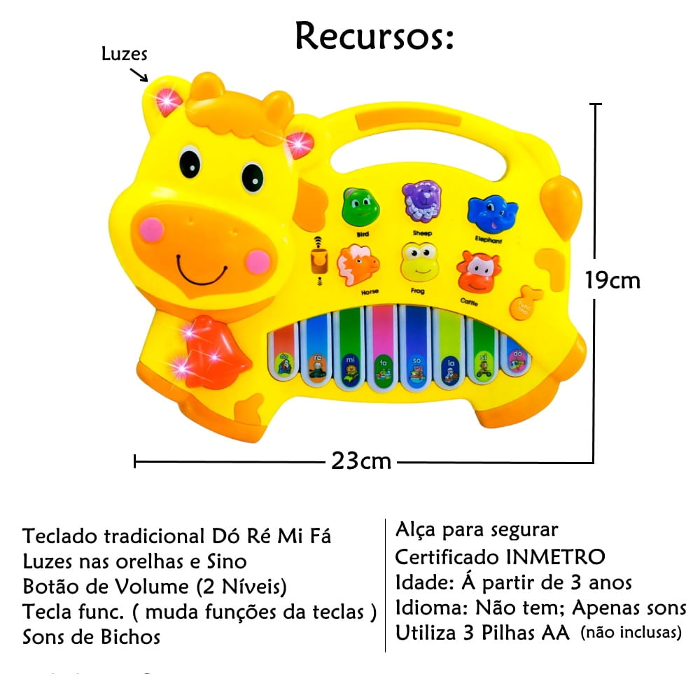 Teclado Piano Infantil Musical Bichinhos Fazendinha Sol - Ri Happy