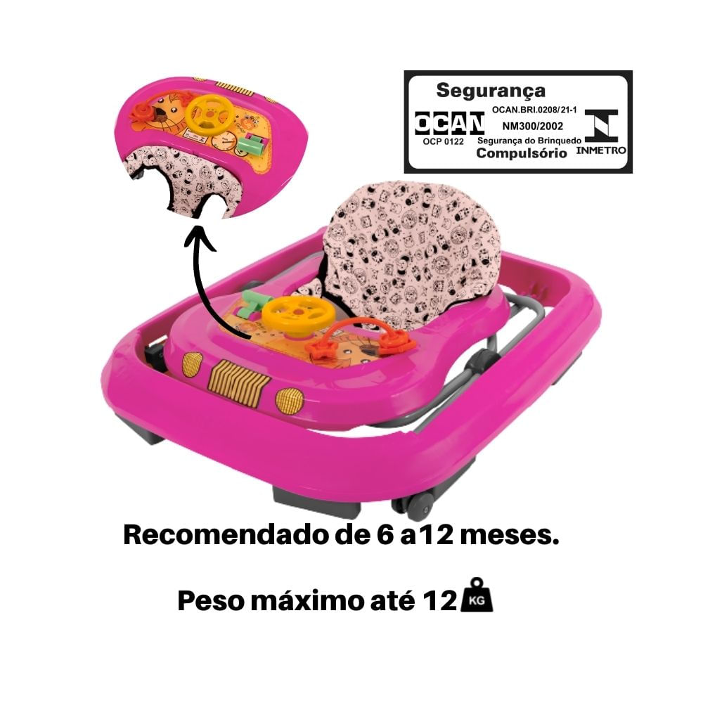 Andador Tutti Baby Até 12Kg - Rosa Princesa