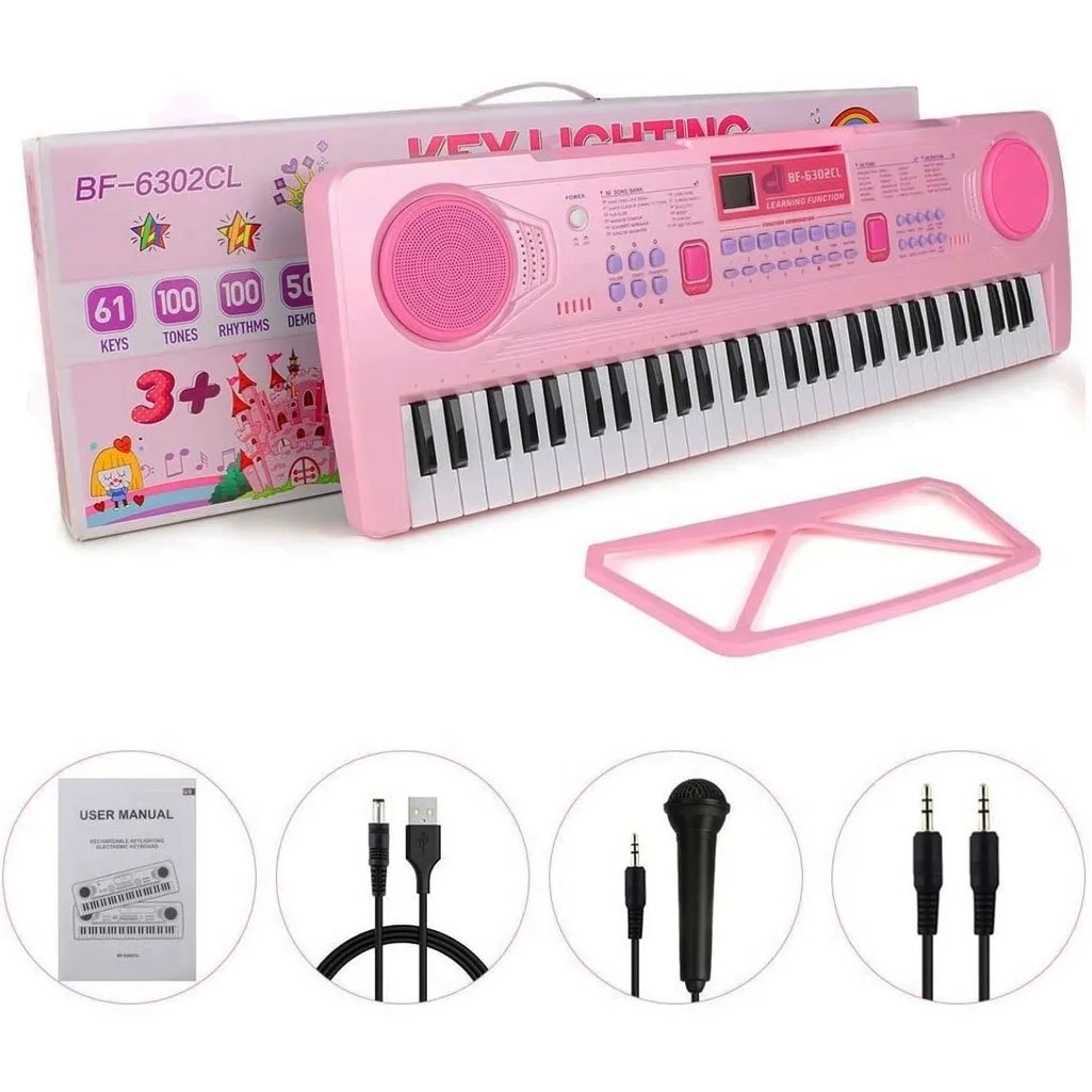 Teclado Infantil Microfone 61 Teclas Profissional Musical