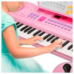 Piano Eletrônico Teclado Infantil Com Microfone Suporte Rosa - Ri