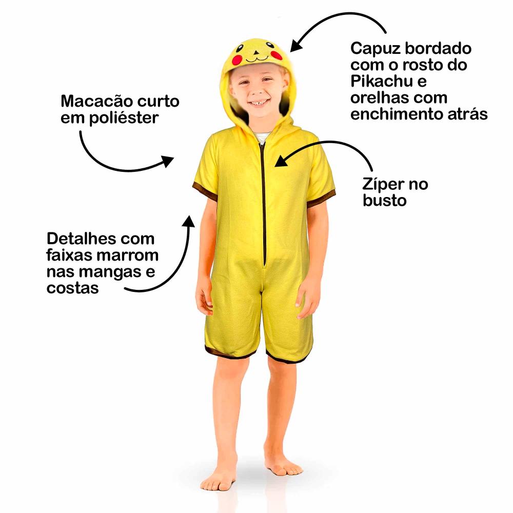 Fantasia Infantil Pikachu Macacão Pelúcia - Frete Grátis