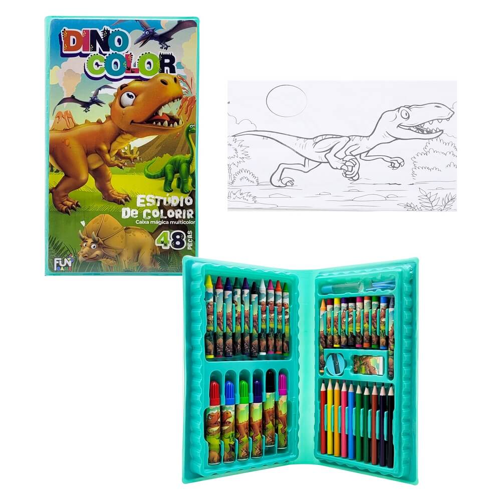 Estojo Maleta Escolar de Pintura Canetinhas e Lápis 68 Peças Dinossauro  Verde - FunGame - Estojo / Maleta para Colorir - Magazine Luiza