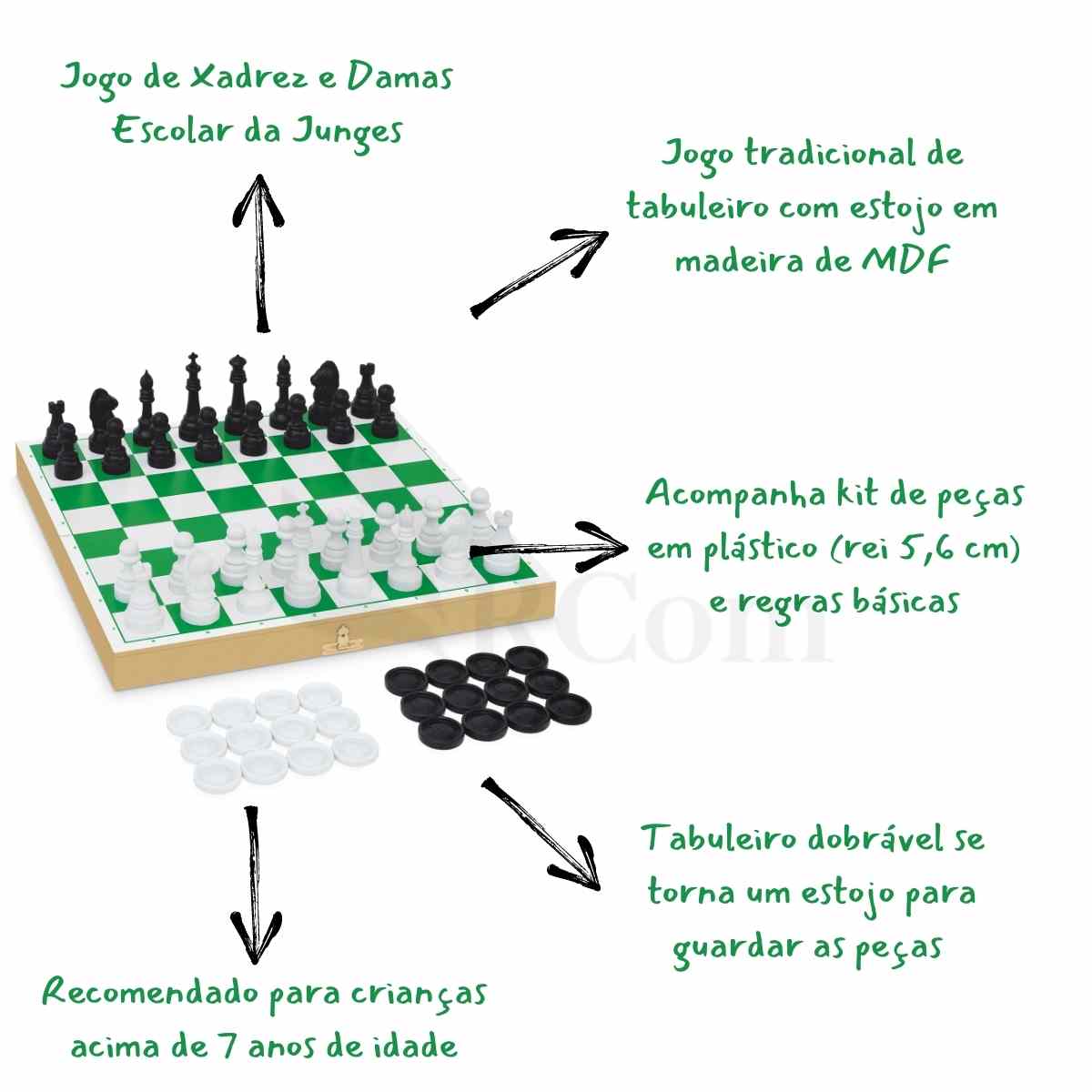 Jogo de Xadrez e Damas - Escolar Junges