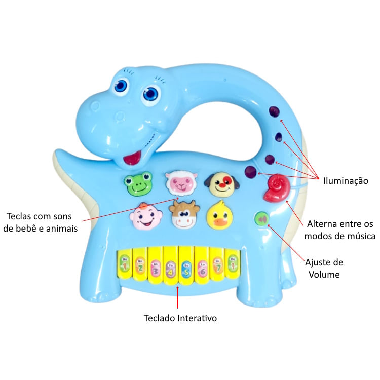 Teclado Pianinho Infantil Musical De Dinossauro Azul - Ri Happy