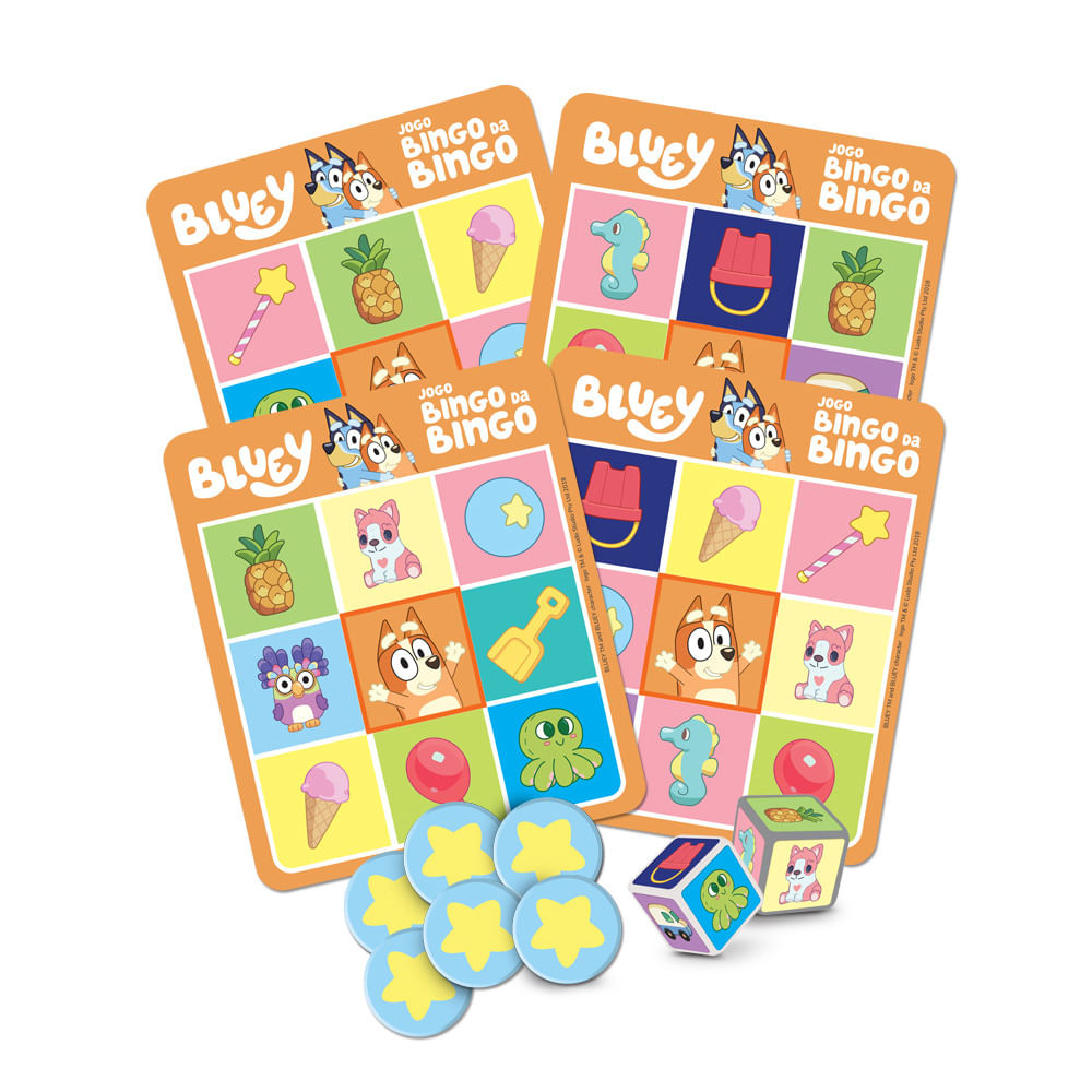 Bluey Jogo de cartas Bingo's Bingo para 2 a 4 jogadores com personagen