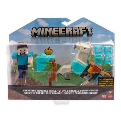 Boneco Minecraft Steve De E Cavalo Com Armadura De Diamante