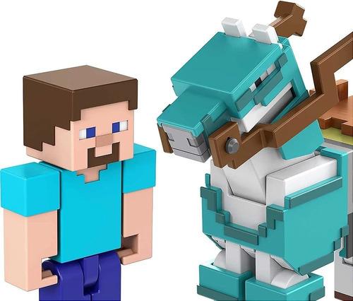 Boneco Minecraft Steve De E Cavalo Com Armadura De Diamante