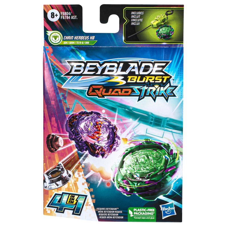 Beyblade C/ Lançador Burst QuadStrike Pião Chain Kerbeus K8