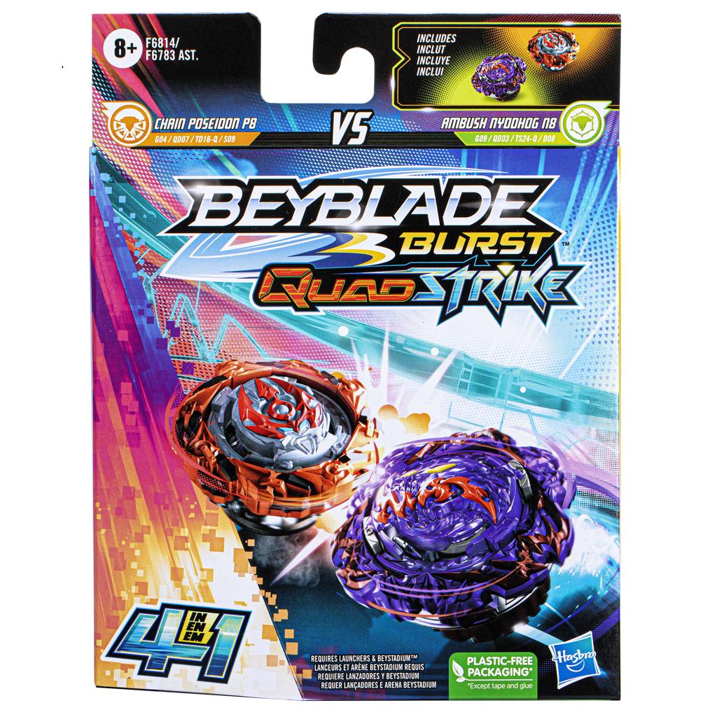 Conjunto De Piões - Beyblade Burst QuadStrike - Emboscada Udyog E Cadeia  Poseidon - 4 Em 1 - Hasbro