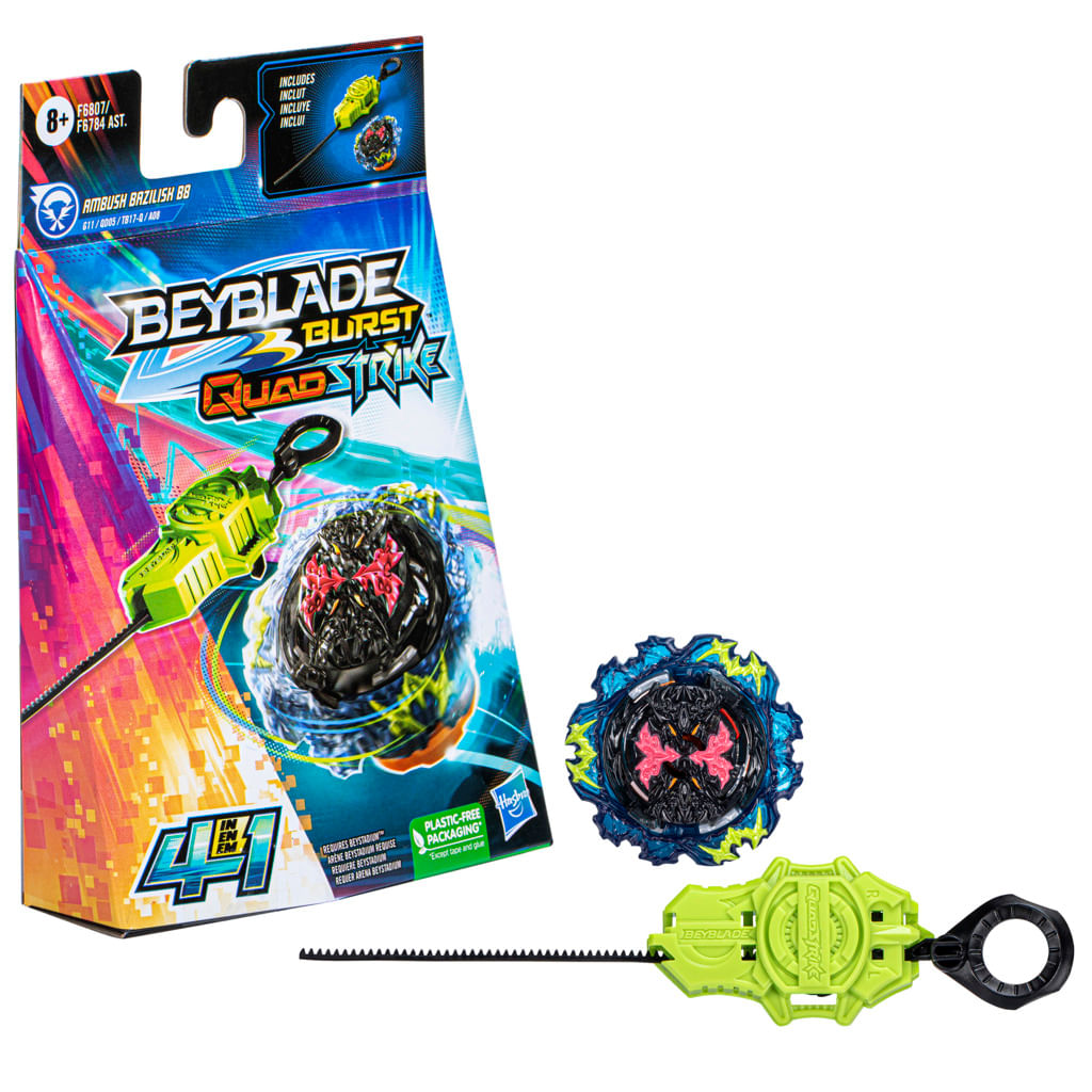 Conjunto Pião E Lançador - Beyblade Burst QuadStrike - Ambush Bazilisk - 4  Em 1 - Hasbro