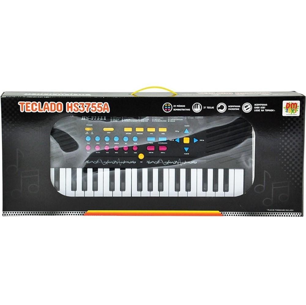 TECLADO INFANTIL PIANO COM MICROFONE GRAVADOR KARAOKE 37 TECLAS MUSICAL  ESTILO PROFISSIONAL Preto - Ri Happy