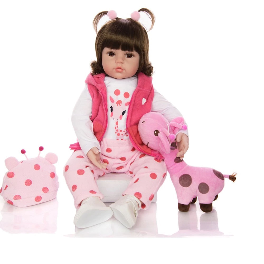 Boneca Bebê Reborn Realista Roupa de Girafinha 100% Silicone