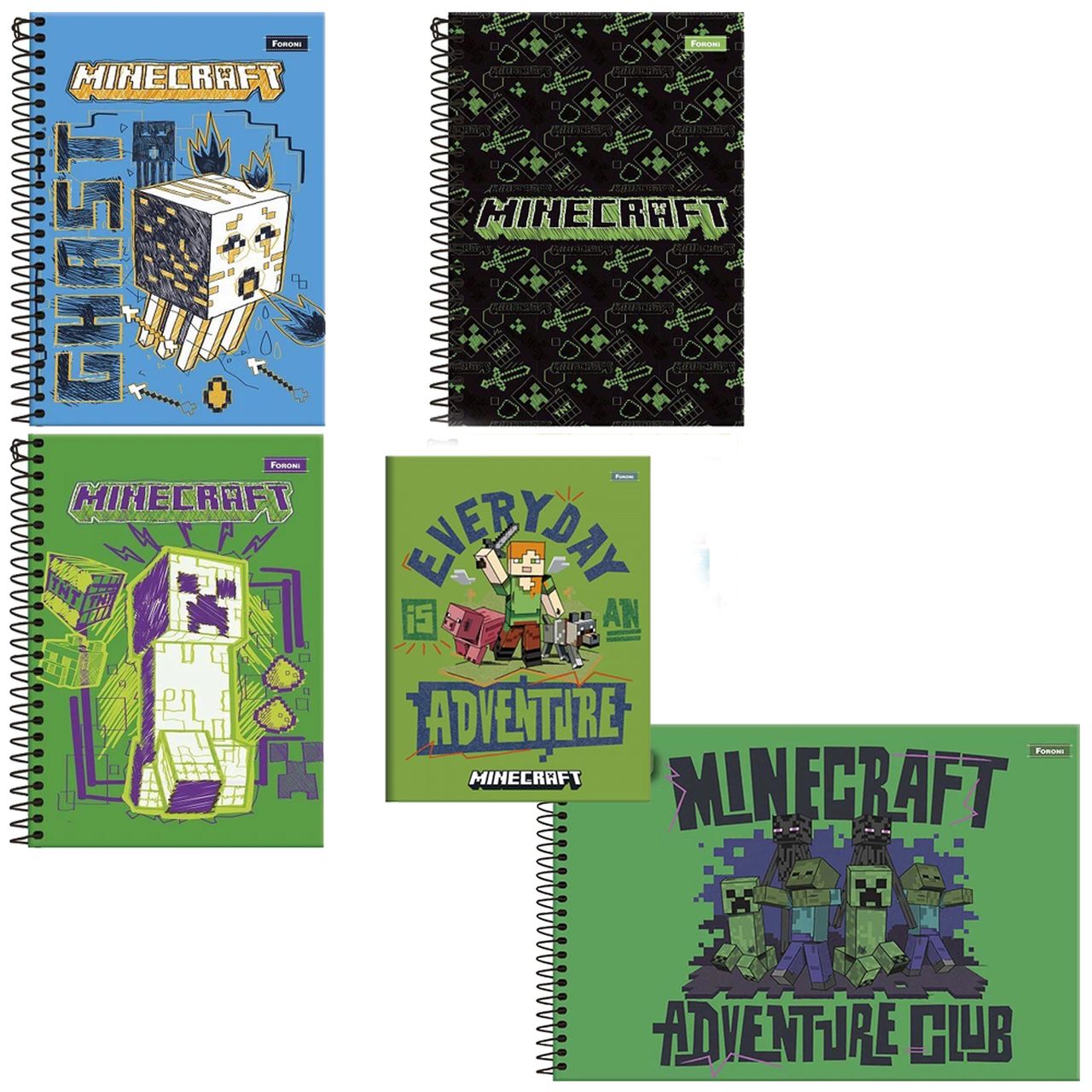 3 Caderno Minecraft Espiral + Brochura 1/4 + Caderno Desenho