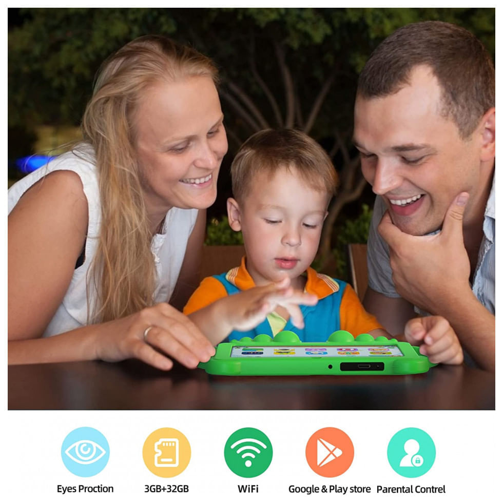 Tablet Infantil 7 Educativo com Controle de Pais, WiFi e Câmera Dupla, Android 11 3GB RAM, YOBANSE, Verde