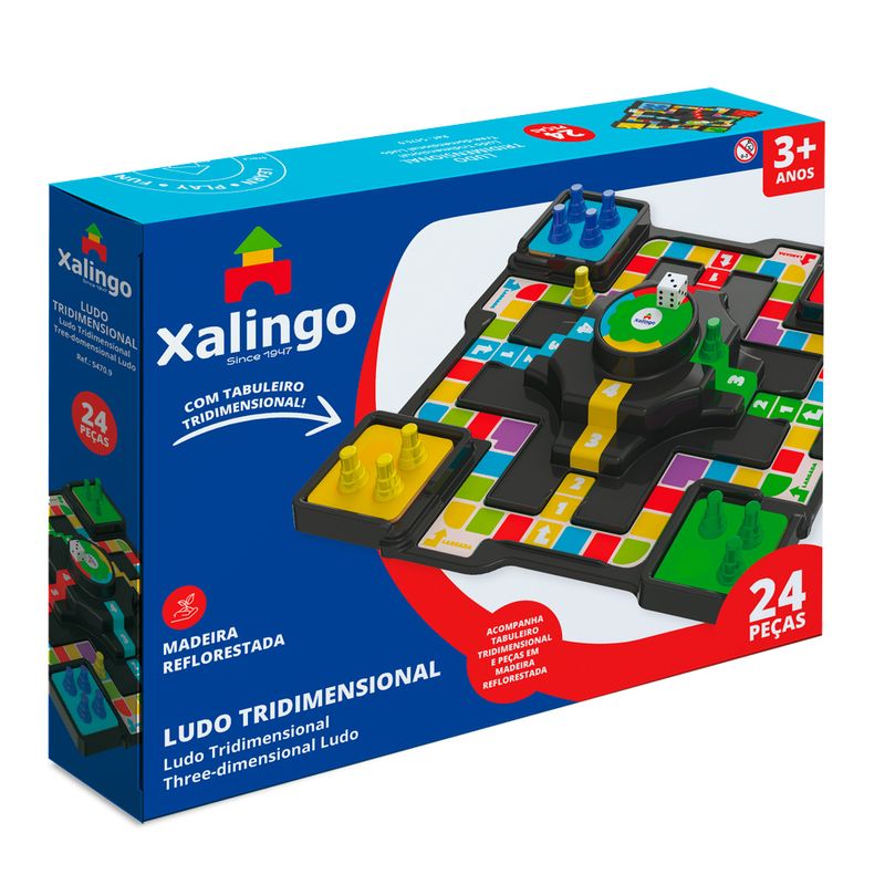 Jogo de Tabuleiro Ludo em Madeira com 16 Pinos e 1 Dado Xalingo Colorido