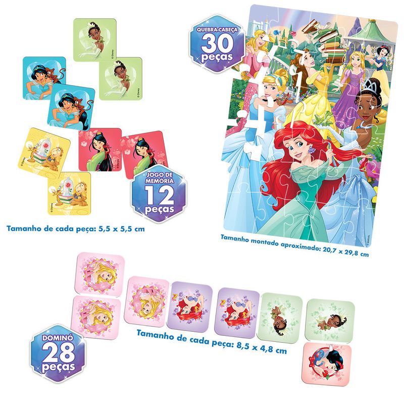 Kit 3 Jogos Princesas Disney Dominó QuebraCabeça e Bingo Toyster