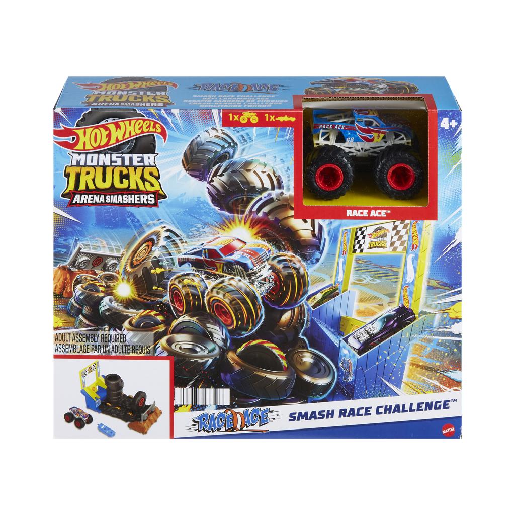 Conjunto Pista E Acessórios - Hot Wheels - Monster Trucks - Desafio Corrida  Esmagadora - Mattel