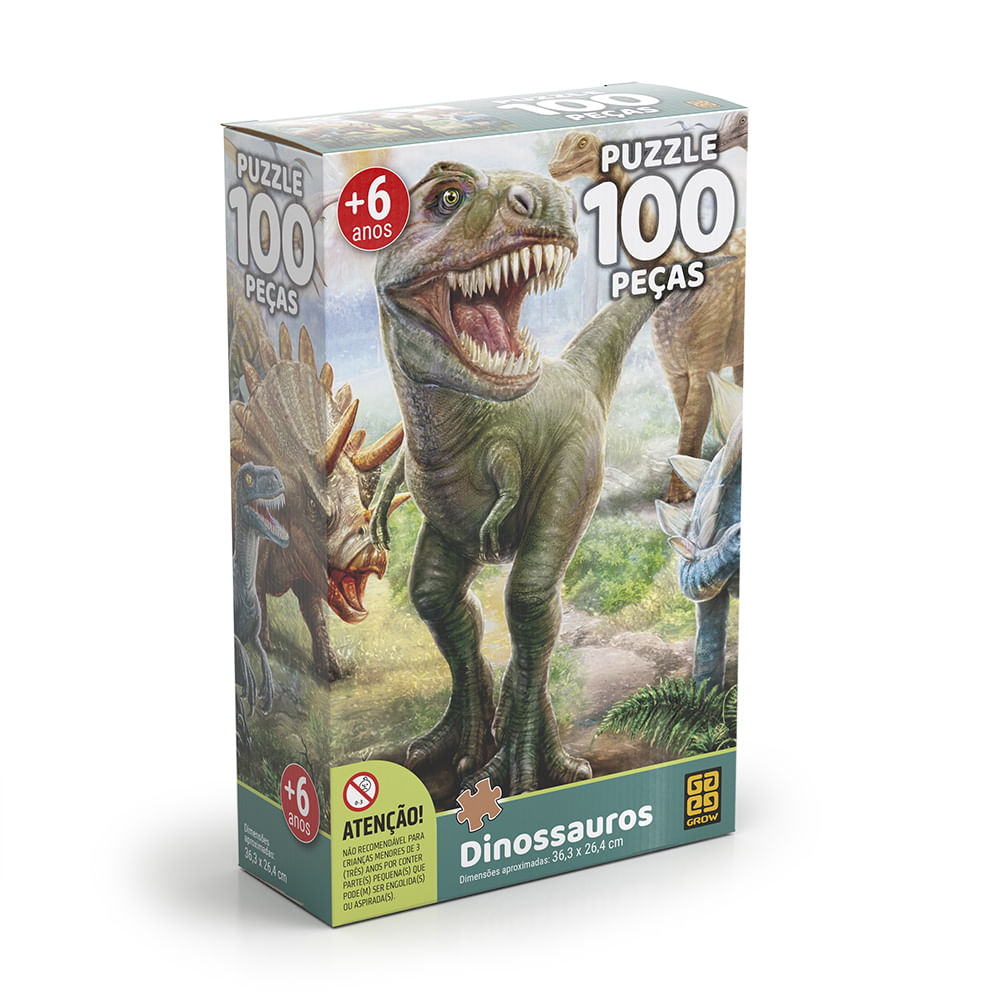 Quebra-Cabeça - Dinossauros - 100 Peças - Grow - Ri Happy