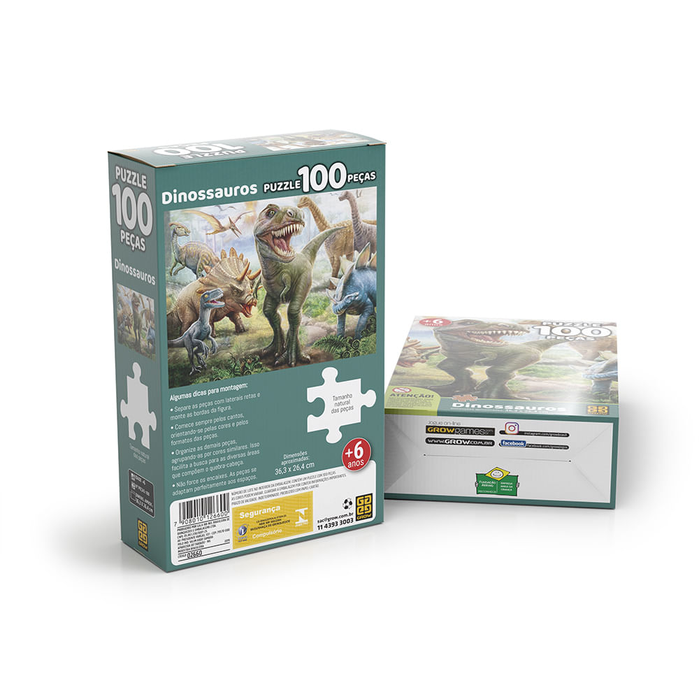 Quebra cabeça dinossauro - 100 peças - Quebra-cabeça - Nina Brinca -  Brinquedos Educativos e Jogos Pedagógicos