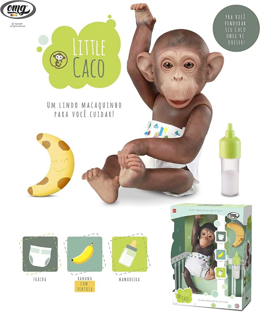 Boneco Macaco Bebê Little Caco Mamadeira Fralda E Banana OMG - Tem