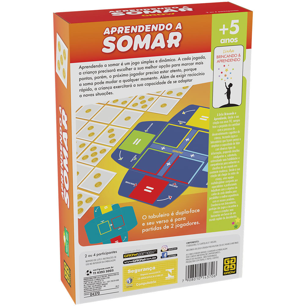 Jogo Plus Grow Somar Cartas Brinquedo Criança Adulto Números