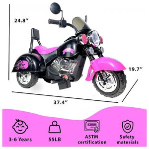 Moto Elétrica Infantil a Bateria 6V com Sons e Luzes, Idade Rec 3 a 6 Anos,  OLAKIDS, Rosa - Dular