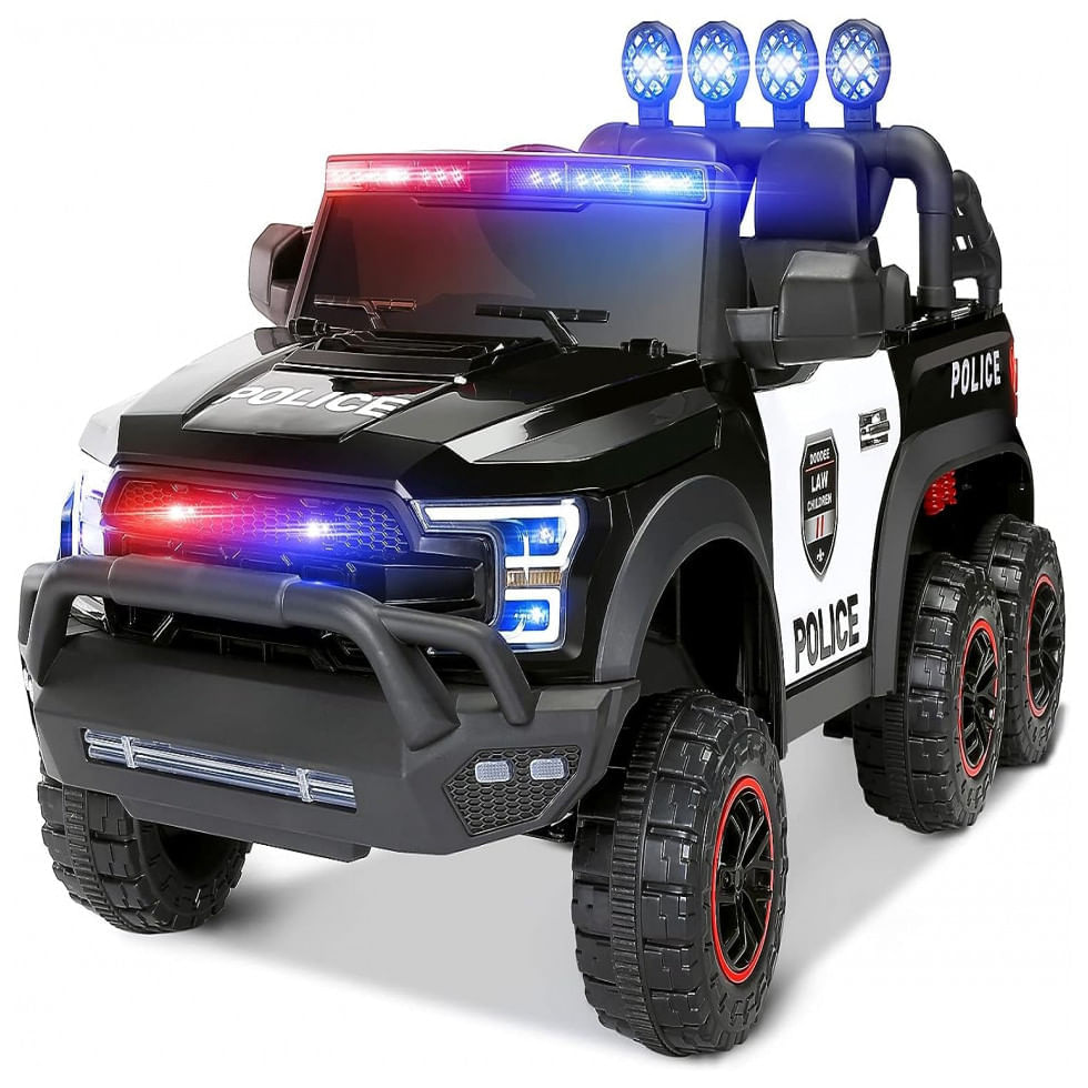 Carro Elétrico Infantil 1 Assento com Controle Remoto, Luz de Sirene e 6 Rodas, 12V, JOYLDIAS, Preto