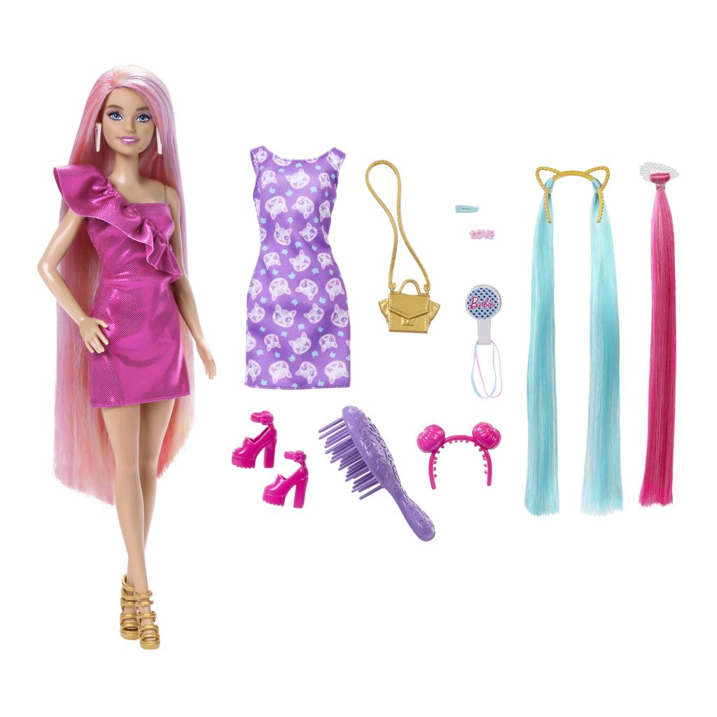 Boneca Barbie Totally Hair Pente Cabelo Troca Cor Acessorios - Rosa