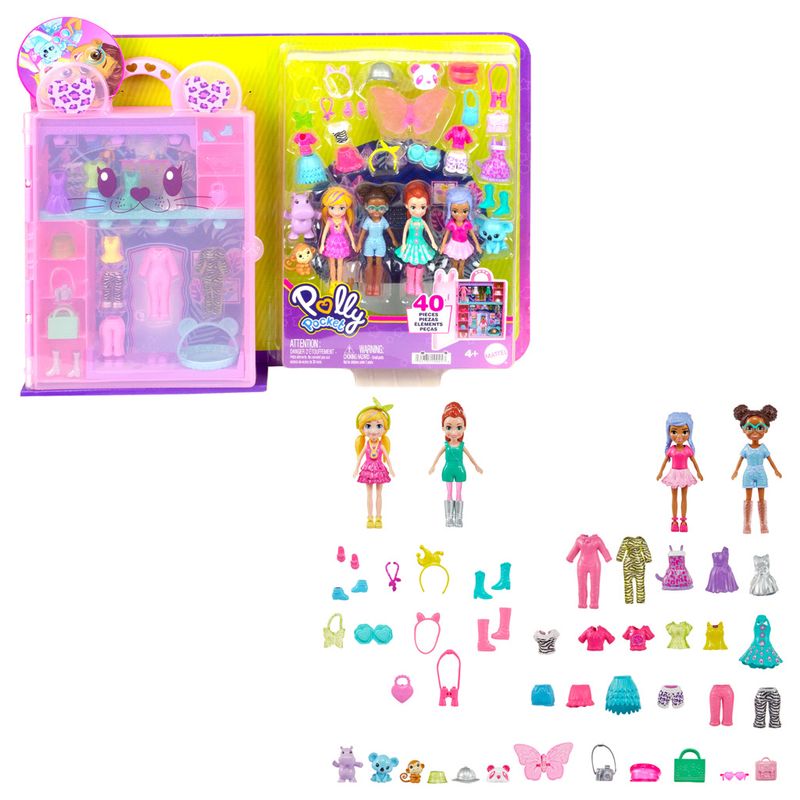 Kit 4 Bonecas Da Polly Pocket Super Armário De Animais Luxo