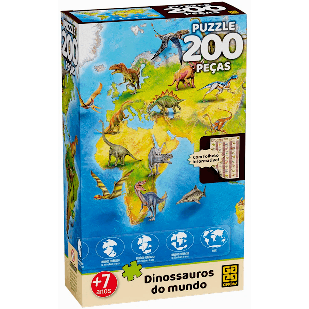 Jogo Infantil Quebra Cabeça Batalha dos Dinossauros 200 Peças