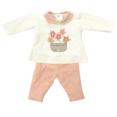 Conjunto Infantil - Blusa e Calça - Algodão e Poliéster - Flores - Rosa - Tilly Baby
