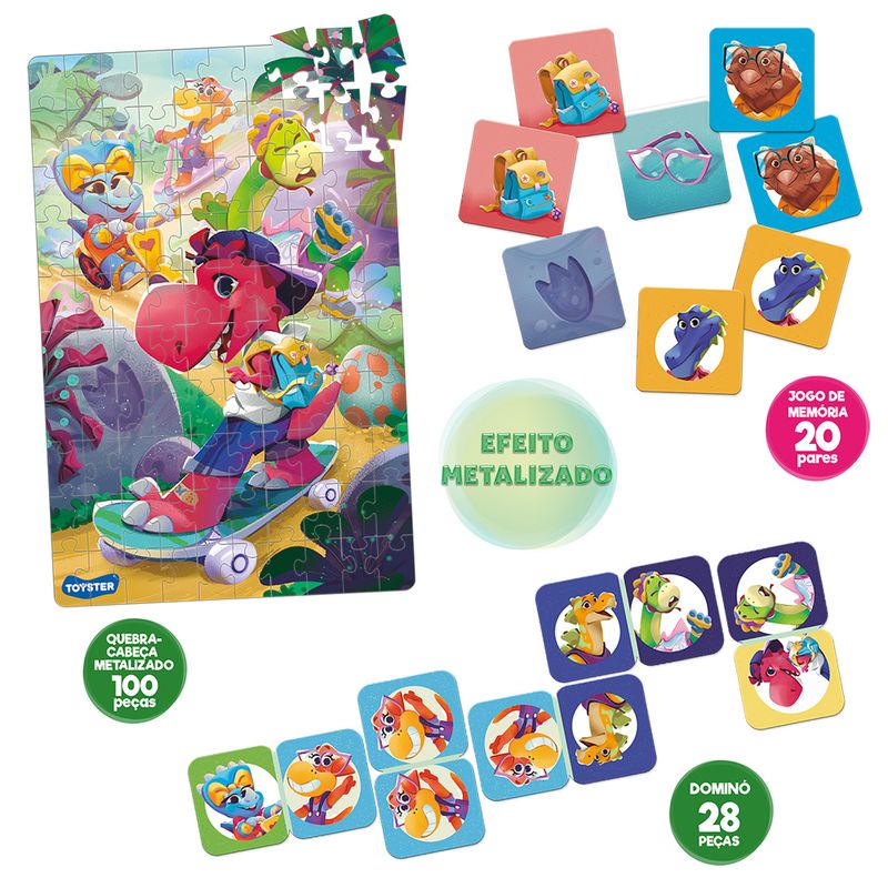 Kit-Quebra-Cabeca-Jogo-de-Memoria-e-Domino---148-pecas---Dinos---Toyster-2